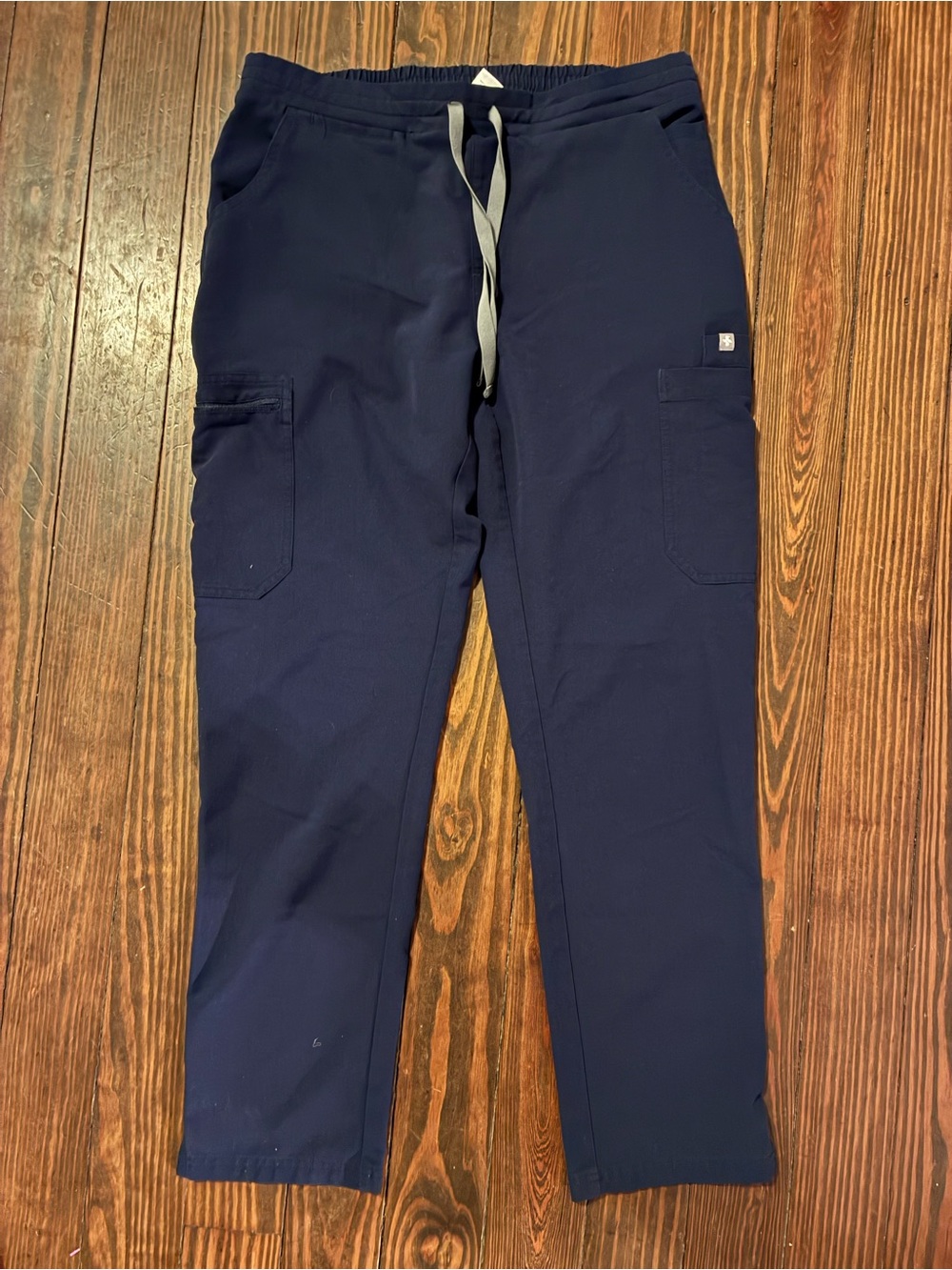 Figs Women's Straight Leg Cargo Pants in Navy with Gray Drawstring